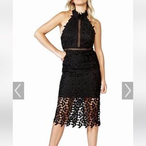 Bardot | Kara Black Crochet Overlay Halter Dress